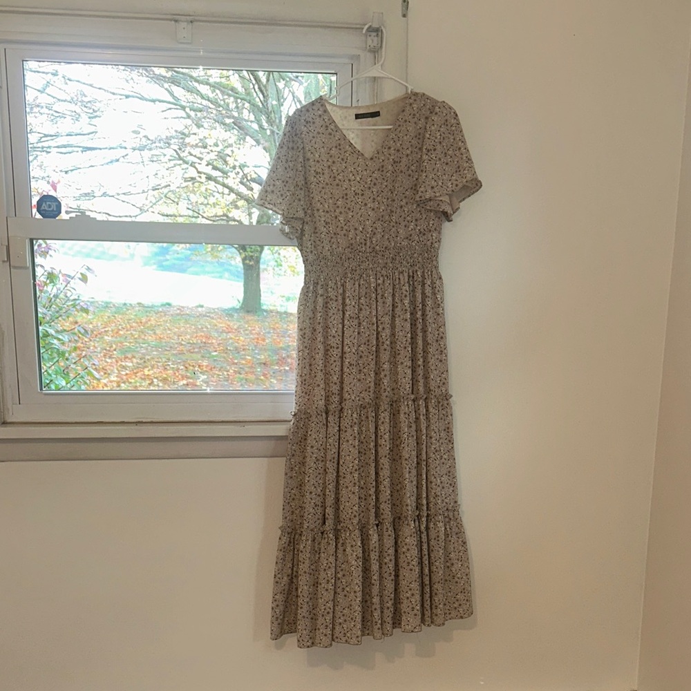 Mikarose Floral Tiered Maxi Dress - tan/biege